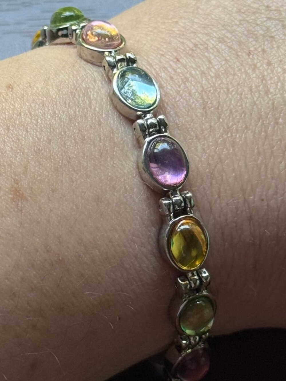 Magnetic Pastel Tutti Frutti Resin Bracelet in Silver Tone